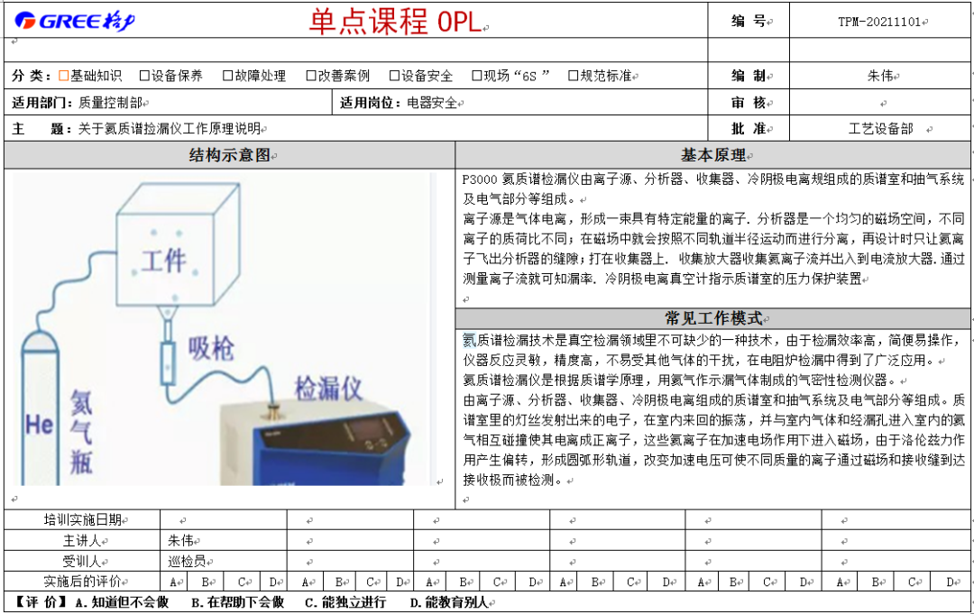 格力空调检漏仪的单点课程OPL标准手册